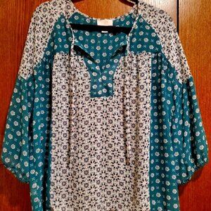 Loft slip over beautifully patterned top tie blouse